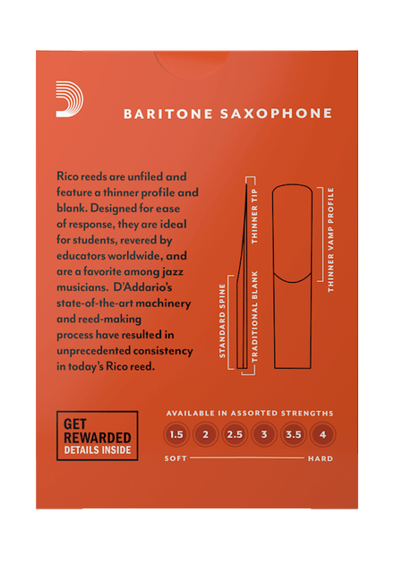 Трости для саксофона баритон D'Addario Rico RLA1025 - Baritone Sax #2.5 - 10-Pack (10 шт.) - изображение 3