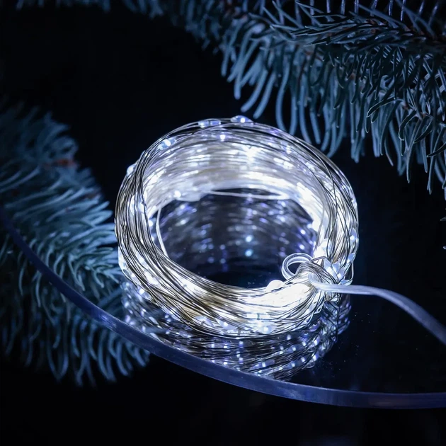 Гирлянда роса для елки 20 метров GarlandoPro от USB на 200 led светодиодов капля белый провод Белая - Фото 8 Гирлянда роса для елки 20 метров GarlandoPro от USB на 200 led светодиодов капля белый провод Белая - изображение 8