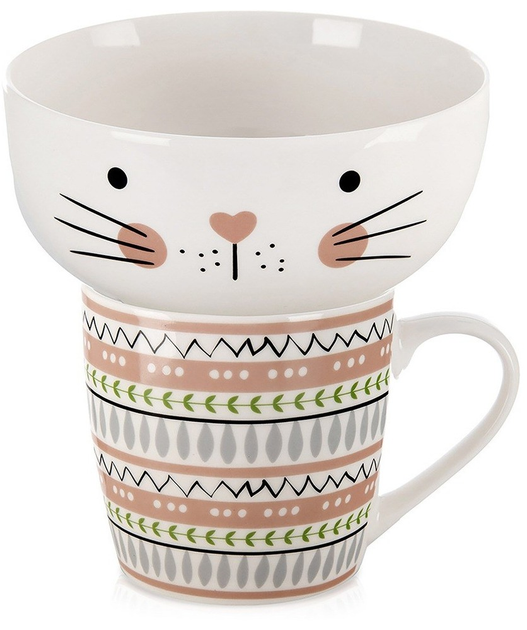 Zestaw Kubek z miseczką Orion dla dziecka porcelanowy kot 2 el (8592381206277) - obraz 1