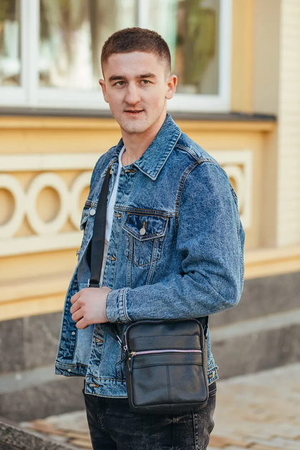 Барсетка-мессенджер мужская кожаная Tiding Bag BON6165 19х22х5 черная, через плечо (JDT-0849798) - изображение 8