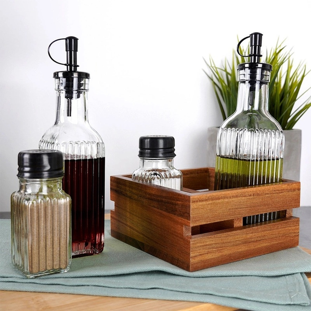 Набір дозаторів Vilde для приправ, олії, оцту у підставці 2 × 190 мл + 2 × 60 мл (5904316496982) - зображення 5