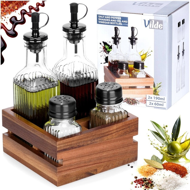 Набір дозаторів Vilde для приправ, олії, оцту у підставці 2 × 190 мл + 2 × 60 мл (5904316496982) - зображення 9
