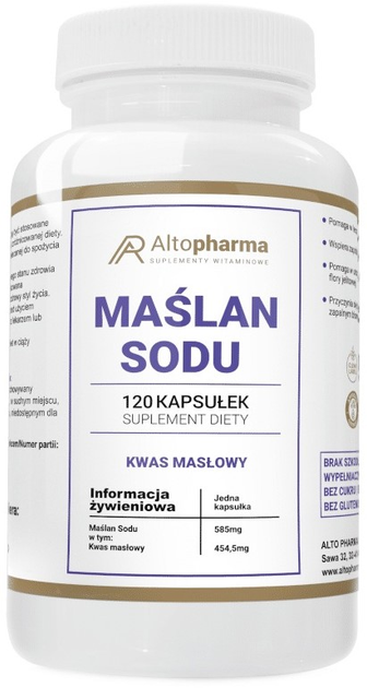 Харчова добавка Altopharma Масляна кислота натрію 120 капсул (5903715549701) - зображення 1