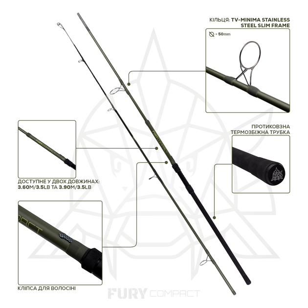 Удилище карповое GC G.Carp Fury Compact '25 3.60м 3.5lb - изображение 2