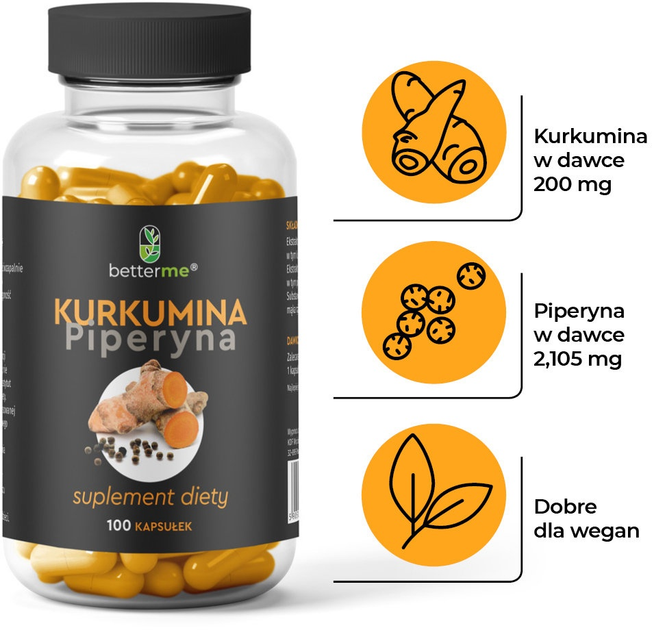 Харчова добавка Better Me Куркумін і Піперин 100 капсул (5905123512032) - зображення 4
