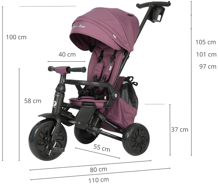 Триколісний велосипед Qplay Nova Max 3в1 з капюшоном Фіолетовий (5061047482193) - зображення 10