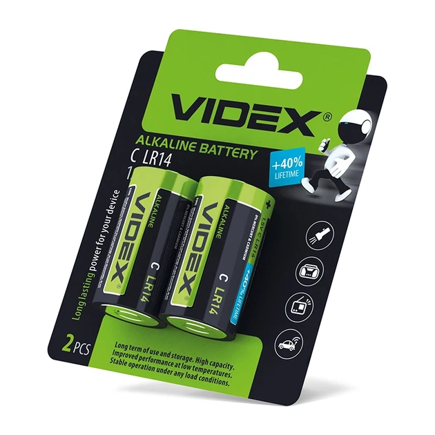 Батарейка щелочная Videx LR14/C 2шт BLISTER CARD LR14/C 2pcs BC 23332 - Фото 2 Батарейка щелочная Videx LR14/C 2шт BLISTER CARD LR14/C 2pcs BC 23332 - изображение 2