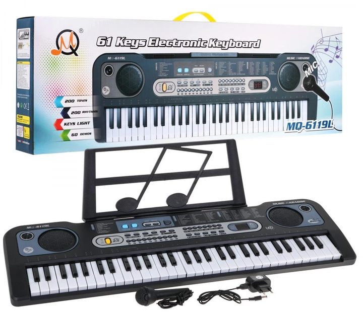 Keyboard z podświetlanymi klawiszami dla dzieci 5+ Mikrofon Stojak na nuty (ZMU.MQ-6119L) (5903864900095) - obraz 4