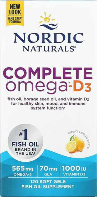 Дієтична добавка Nordic Naturals Complete Omega-D3 Лимонна 120 капсул (768990027789) - зображення 1