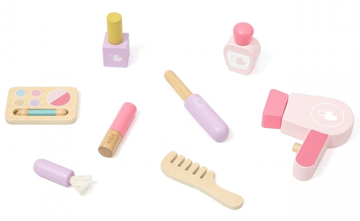 Деревяний туалетний столик Viga з дзеркалом стільцем та аксесуарами Біло-Рожевий (6971608447822) - зображення 4