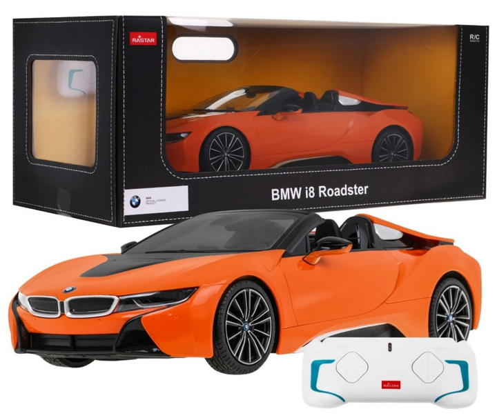 Радіокерований автомобіль BMW i8 Roadster від Rastar масштаб 1:12 з пультом 2.4 GHz Помаранчевий (ZRC.95500.POM) (5903864900644) - зображення 1