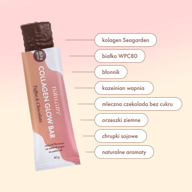 Протеїновий батончик Natu.Care Collagen Glow Bar Toffi 40 г (5905943691092) - зображення 5