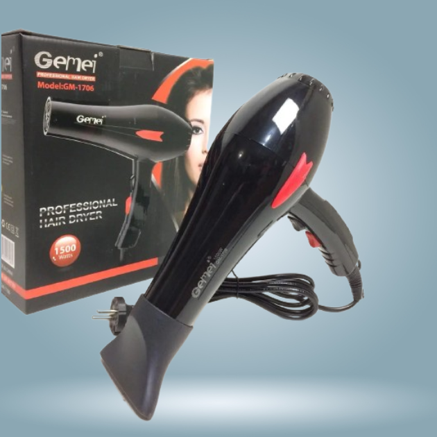 Профессиональный фен для сушки волос Gemei GM-1706 2 скорости 2 режима подача холодного воздуха 1500W Black - изображение 2