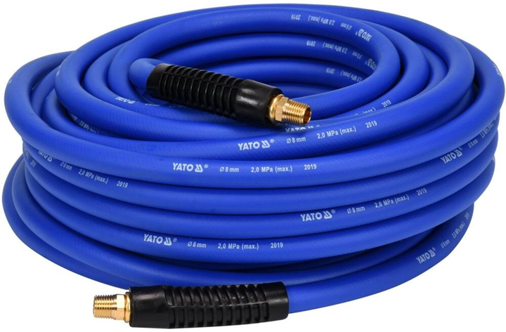 Шланг YATO пневматичний для компресора гібридний (ПВХ+БНК) 8 мм x 20 м 1/4" тиск 2 MPa різьблення (YT-24234) - зображення 1