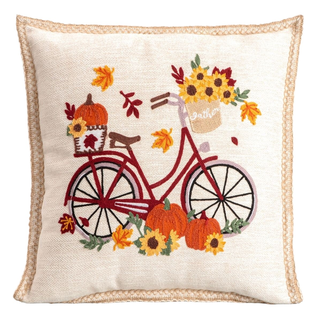 Poszewka Homla Tandor z haftowanym rowerem i ozdobną lamówką 45 x 45 cm (5906496749094) - obraz 1