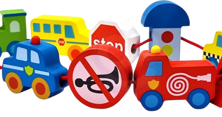 Przeplatanka drewniana WOOPIE GREEN klocki do nawlekania Samochody 13 el 41199 (5904326941199) - obraz 4