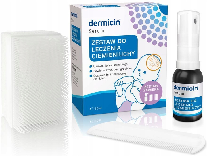 Zestaw kosmetyków pielęgnacyjnych Vitamed Dermicin na ciemieniuche Serum w aerozolu 30 ml + Szczotka + Grzebień (7350068604706) - obraz 2