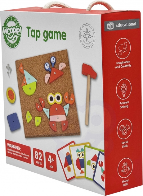 Дерев'яна прибиванка конструктор Woopie з молотком, 20 зразків, 82 ел 44961 (5904326944961) - зображення 17