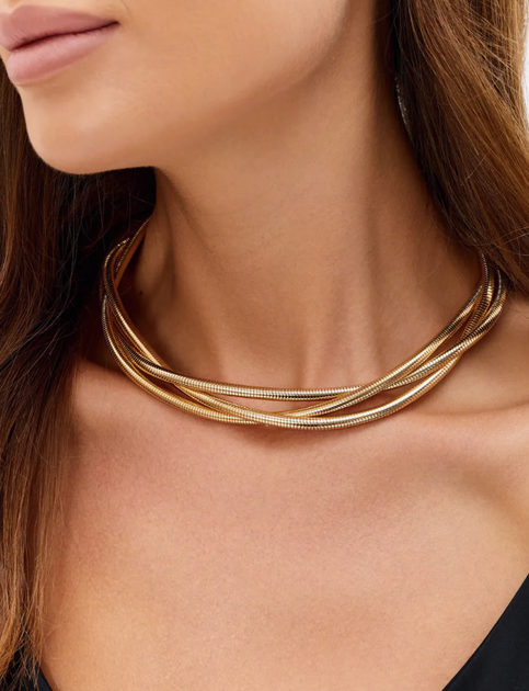 Колье чокер тройное многослойное Fashion Jewerly переплетенные цепи масивное бижутерия золотистый цвет (SVS) - Фото 1 Колье чокер тройное многослойное Fashion Jewerly переплетенные цепи масивное бижутерия золотистый цвет (SVS) - изображение 1