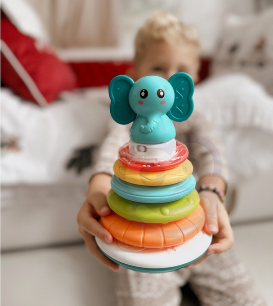 Interaktywna piramida grzechotka Woopie Baby z obręczami Słonik 47443 (5904326947443) - obraz 7