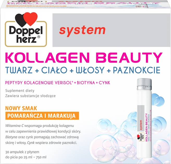 Suplement diety Doppelherz System Kollagen beauty Smak pomarańczy z marakują 25 ml x 30 szt (4009932575316) - obraz 1