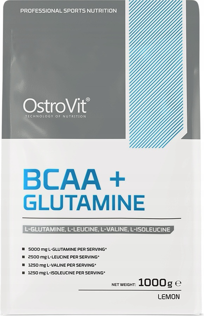 Дієтична добавка OstroVit BCAA + Глутамін Лимонний смак 1000 г (5903933917672) - зображення 1