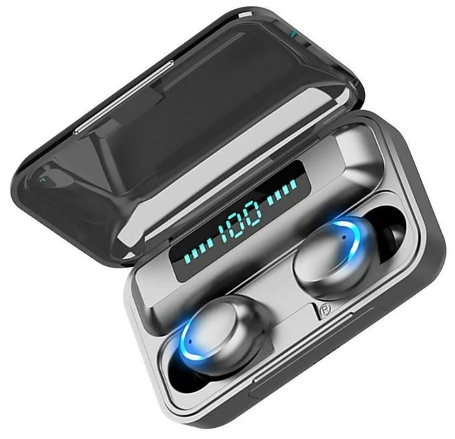 Наушники F9 TWS V5.0 Беспроводные сенсорные Bluetooth с индикатором заряда водонепроницаемые черные (NB-1) - изображение 3