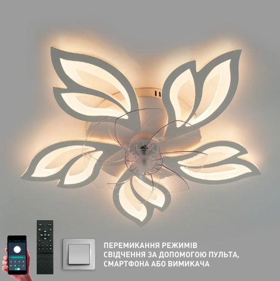 Люстра светодиодная с пультом FAN ASTRA с вентилятором 85W+18W 5F-APP WHITE - изображение 3