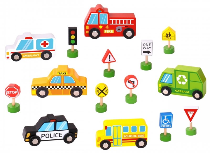 Zestaw Woopie GREEN Drewniane pojazdy i znaki drogowe 15 elementów (5906280653521) - obraz 4