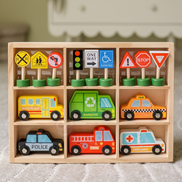 Zestaw Woopie GREEN Drewniane pojazdy i znaki drogowe 15 elementów (5906280653521) - obraz 5