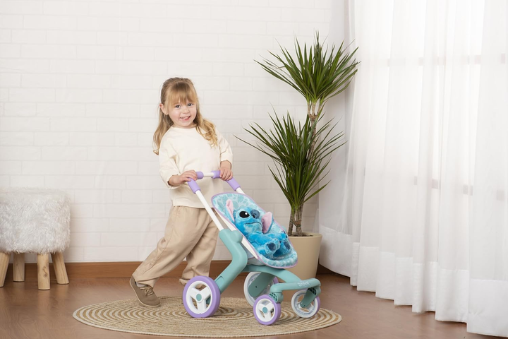 Wózek dla lalek Smoby Stitch Spacerówka z obrotowymi kołami i pluszową maskotką Stitch 25 cm (7600251225) (3032162512258) - obraz 3
