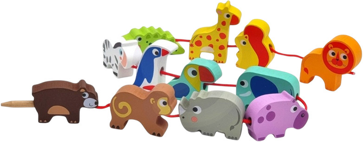 Шнурівка дерев'яна WOOPIE GREEN кубики для нанизування Тварини Сафарі ЗОО 13 ел 45012 (5904326945012) - зображення 2