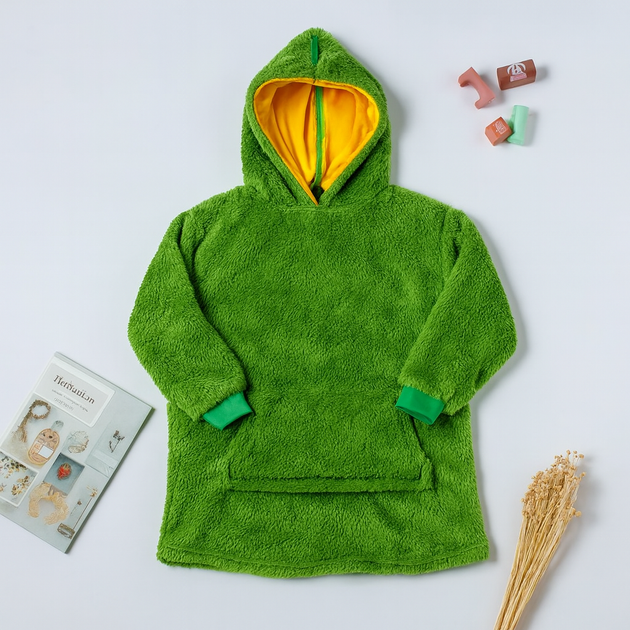Детский плед-толстовка Huggle Hoodie «Лесное приключение» (зелёный) рост 140см — уютный плед-худи 3 в 1 для игр и отдыха - изображение 2