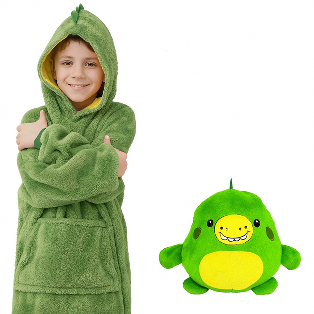 Детский плед-толстовка Huggle Hoodie «Лесное приключение» (зелёный) рост 140см — уютный плед-худи 3 в 1 для игр и отдыха - изображение 3