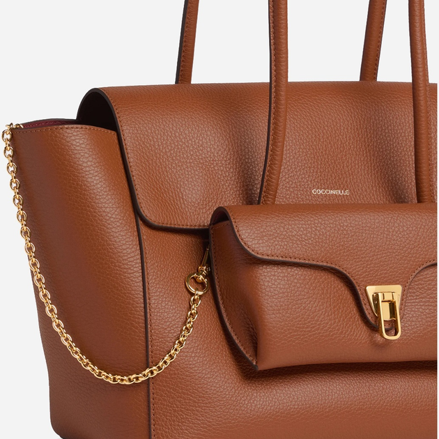 Torebka damska ze skóry naturalnej z łańcuszkiem Coccinelle Double E1T8A110201 W11 Brązowa (800070345950) - obraz 4
