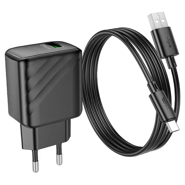 Зарядне HOCO CS21A Rich 1USB QC3.0 18W з кабелем Type-C чорне - изображение 6