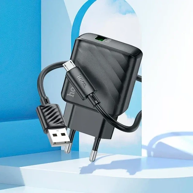 Зарядне HOCO CS21A 1USB 3А QC3.0 18W з кабелем Micro Black - изображение 6