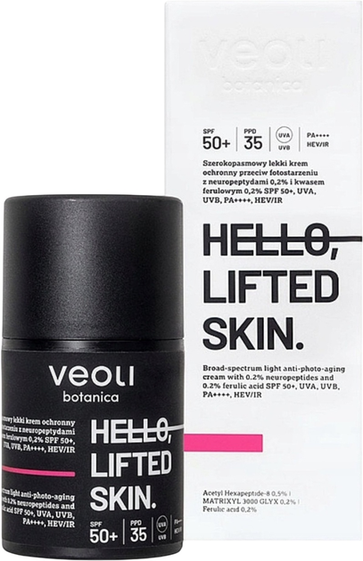 Крем для обличчя Veoli Botanica Hello, Lifted Skin Spf 50 ліфтинговий з пептидами 50 мл (5907190822564) - зображення 1