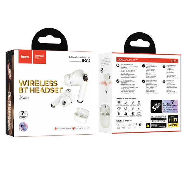 Беспроводные TWS наушники Hoco EQ12, вакуумные, BT5.3, 40mAh, 350mAh, 7h, 32h, white - изображение 9