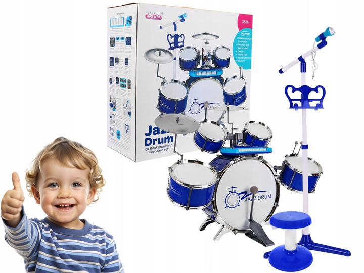 Музичний набір Барабани + Клавіатура + Мікрофон для дітей 3+ Звуки та світло Синій (ZMU.1704.NIE) (5903864910896) - зображення 9
