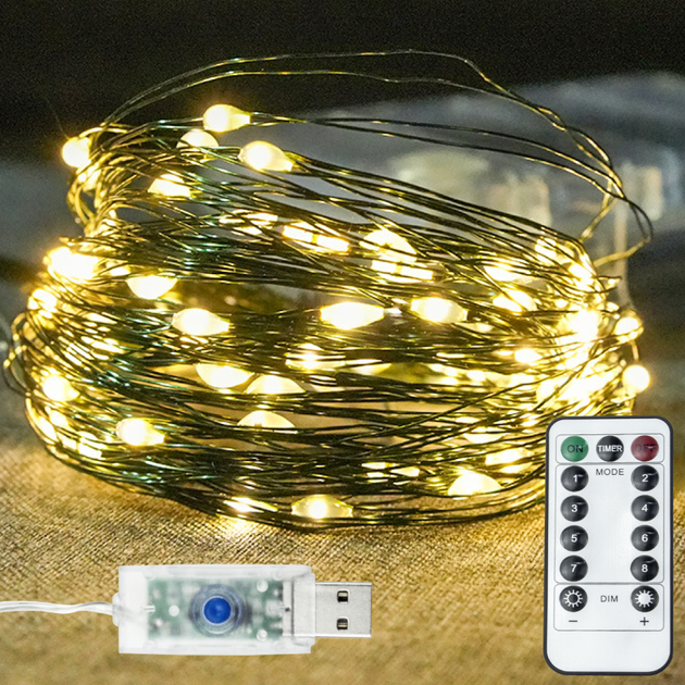 Светодиодная гирлянда «Роса» USB, 30 м, 300 LED, теплый белый свет/LED-гирлянда с питанием от повербанка - Фото 1 Светодиодная гирлянда «Роса» USB, 30 м, 300 LED, теплый белый свет/LED-гирлянда с питанием от повербанка - изображение 1
