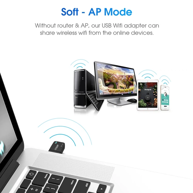 Беспроводной сетевой адаптер EDUP EP-1689 Wi-Fi двухдиапазонный 5/2,4 ГГц USB 3.0 Black (18641) - Фото 4 Беспроводной сетевой адаптер EDUP EP-1689 Wi-Fi двухдиапазонный 5/2,4 ГГц USB 3.0 Black (18641) - изображение 4