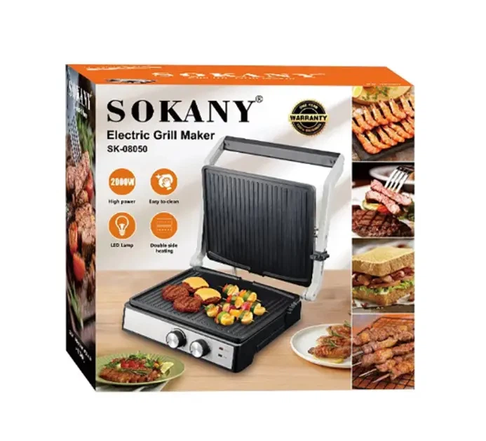 Домашний электрический гриль Sokany SK-08050 2000 Вт раскрытие на 180° - изображение 2
