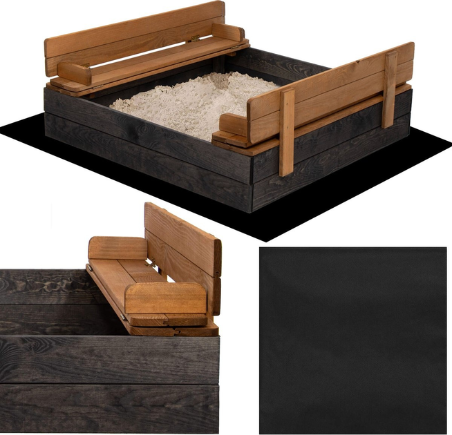 Пісочниця дерев'яна Springos 100 x 100 см Premium Black (5907719484051) - зображення 6