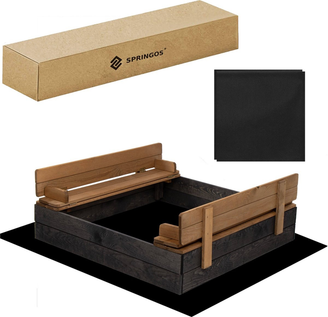 Пісочниця дерев'яна Springos 100 x 100 см Premium Black (5907719484051) - зображення 10