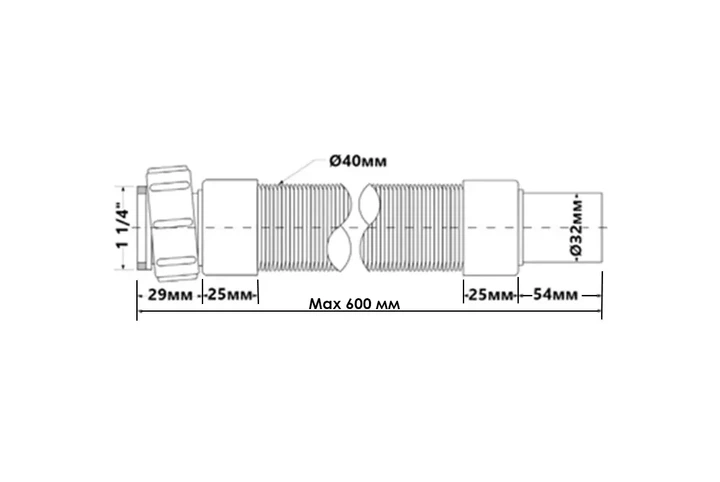 Труба гофра патрубок растяжимая 1 1/4"х32, длина 40/60см McALPINE FLX-CCB-600 - изображение 2