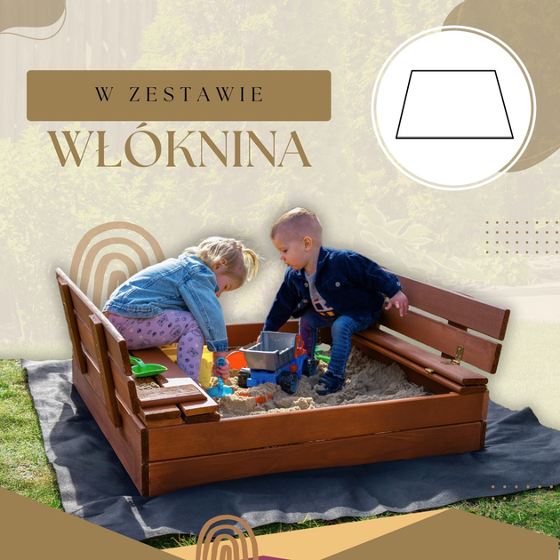 Дерев’яна пісочниця Springos з кришкою, лавочками, волокниною і тентом 100 x 100 см (5907719499345) - зображення 11