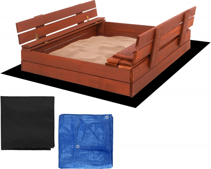 Дерев’яна пісочниця Springos з кришкою, лавочками, волокниною і тентом 100 x 100 см (5907719499345) - зображення 12