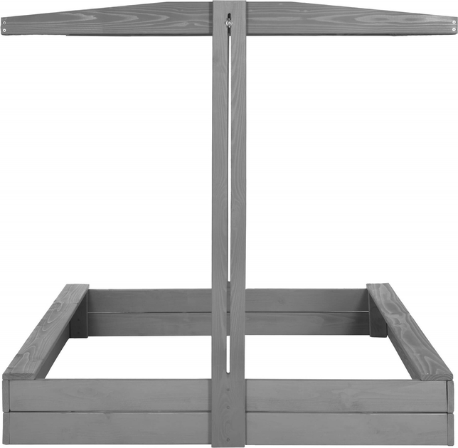 Дерев’яна пісочниця Springos з дахом, функцією закриття, лавками та полотном 120 x 120 см Сіра (5907719499369) - зображення 3