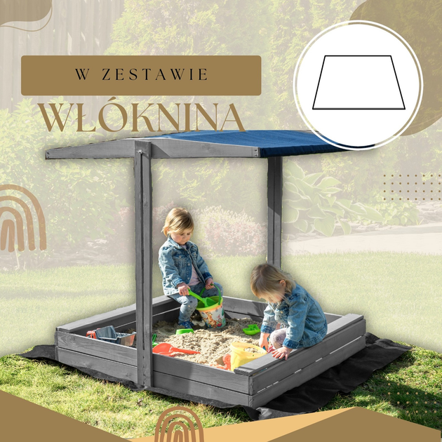 Дерев’яна пісочниця Springos з дахом, функцією закриття, лавками та полотном 120 x 120 см Сіра (5907719499369) - зображення 11